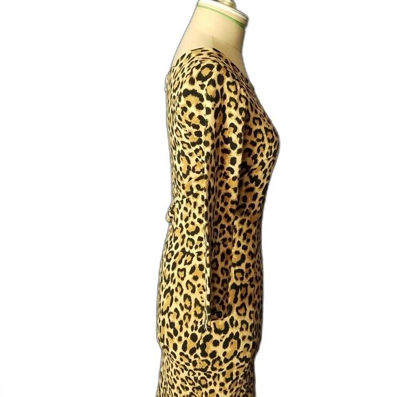 DIVIDED by H&M Brown & Tan LEOPARD Print 3/4 Sleeve Stretch Knit DRESS Sz 4- - Picture 3 of 4